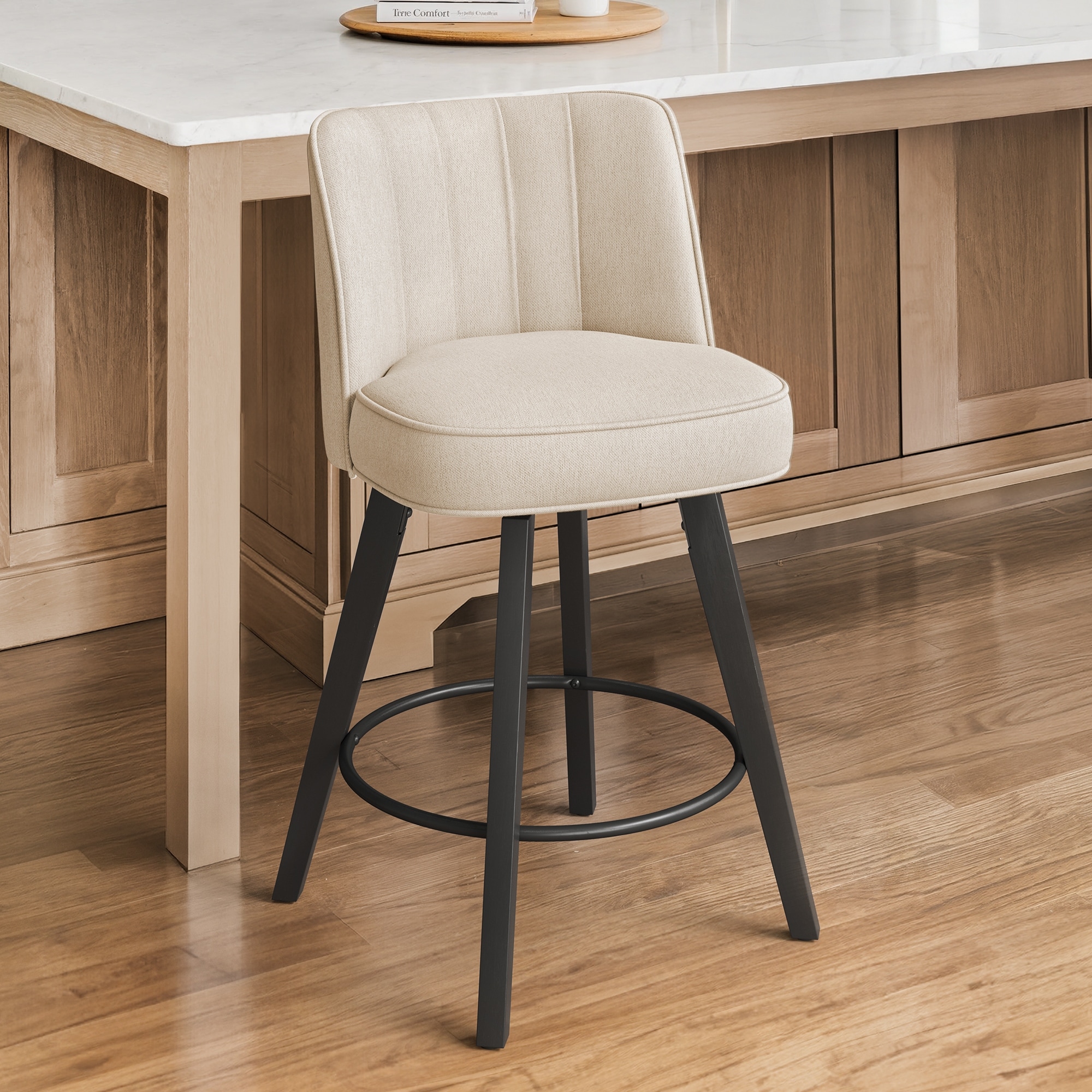 Modern Counter Height Swivel Bar Stools with Back, Upholstered Fabric Faux Leather Barstools set for Home Bar, Coffee Bar