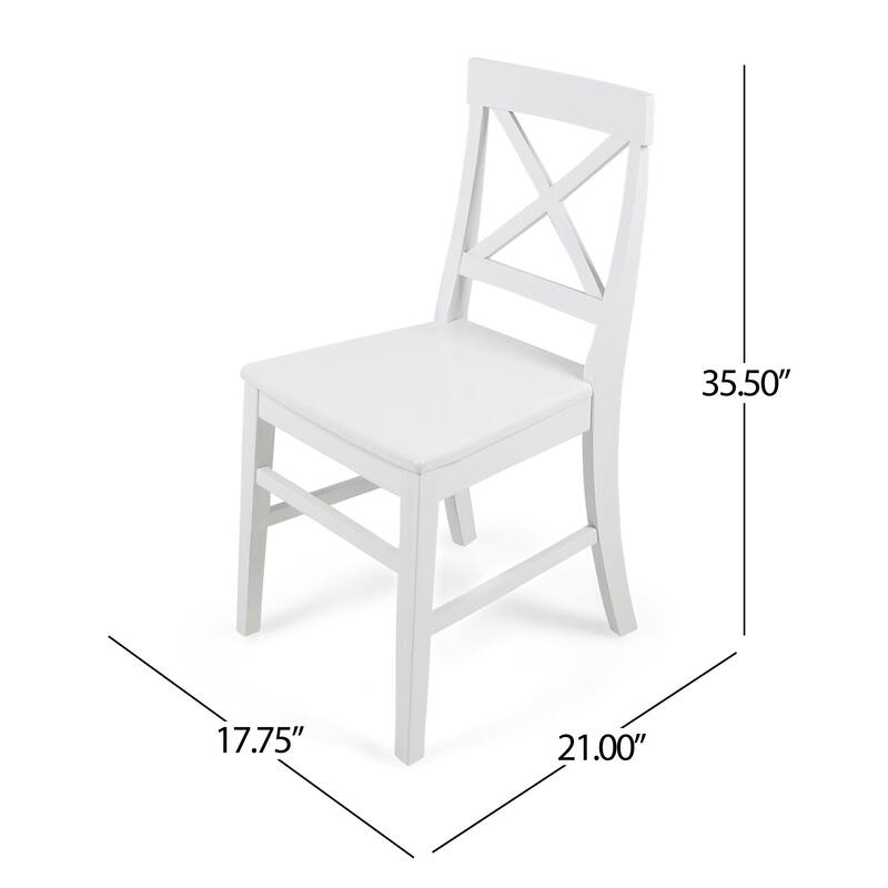 Acacia Wood Dining Chairs, White Cross Back Chairs (Set of 2)