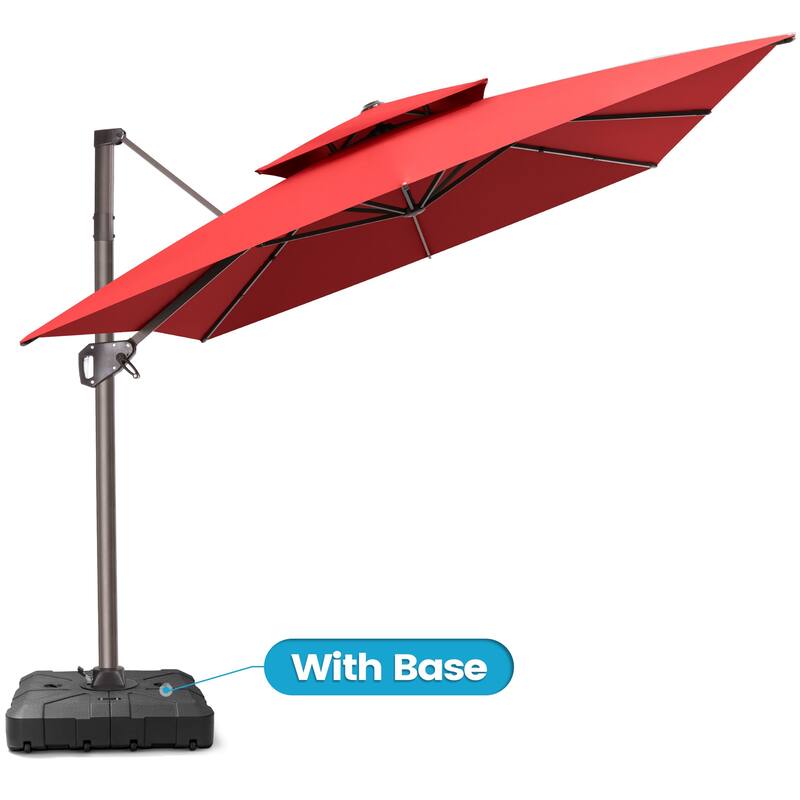 11 × 9 ft Outdoor Patio Offset Cantilever Dual Top Umbrella with Weighted Base