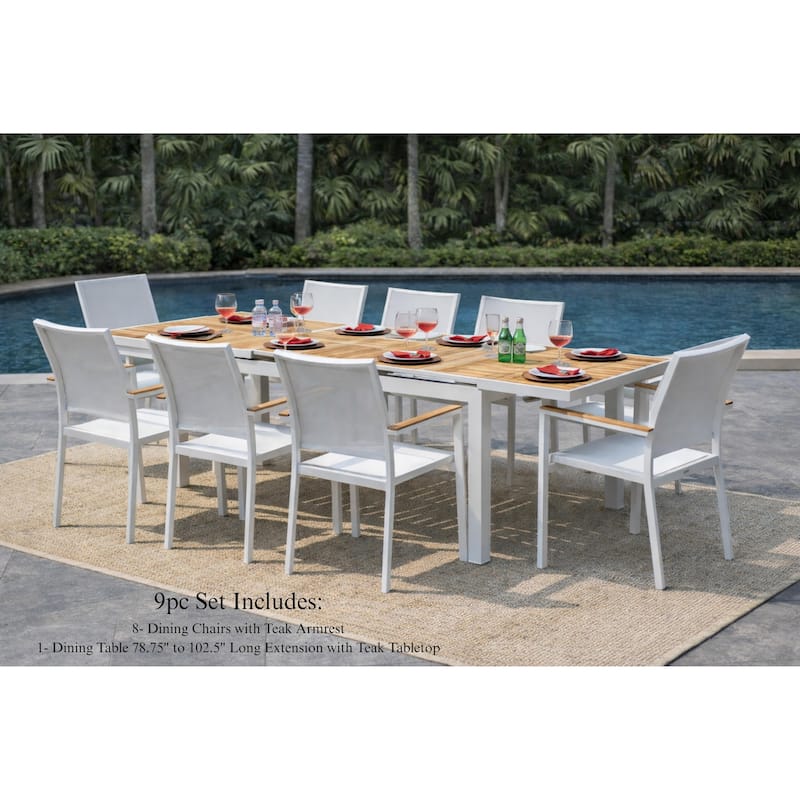 Madeira White 9-Piece Aluminum Outdoor Dining Set with Sling Set in White - N/A