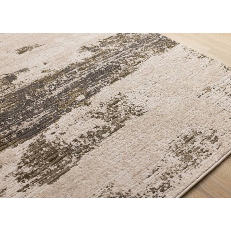 White Green Grey Distressed Textured High-Traffic Rug