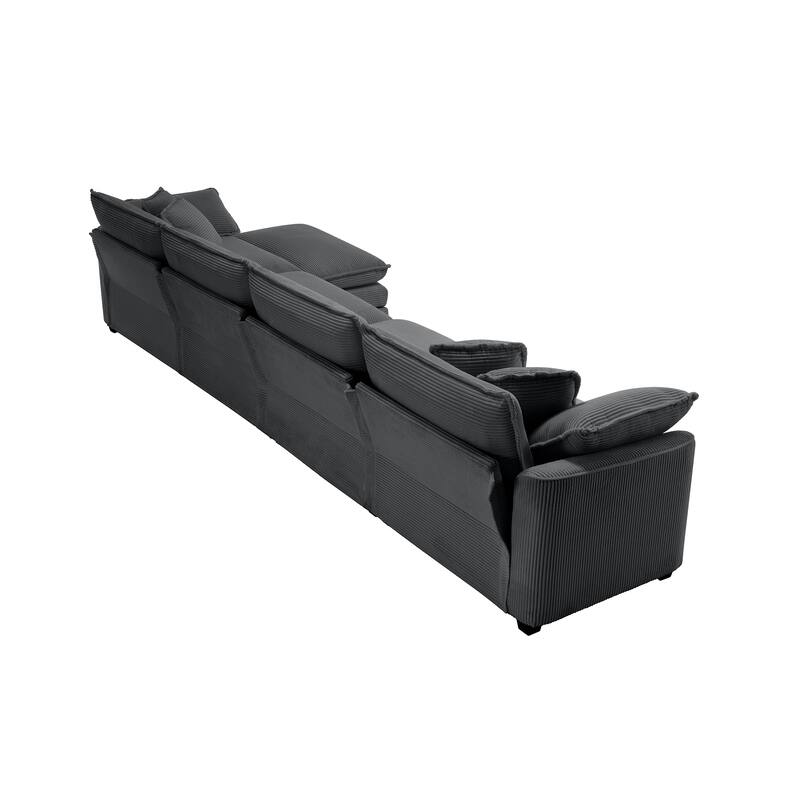 Comfortable 4-Seat Sectional Sofa with High-Resilience Foam & Matching Footstool - Corduroy Upholstery
