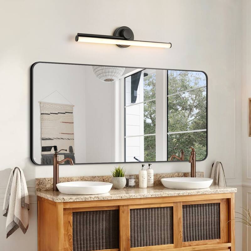 1-Light 23.8" W Modern Black Linear Metal Dimmbale Integrated LED Bathroom Vanity Mirror Light/Picture Light