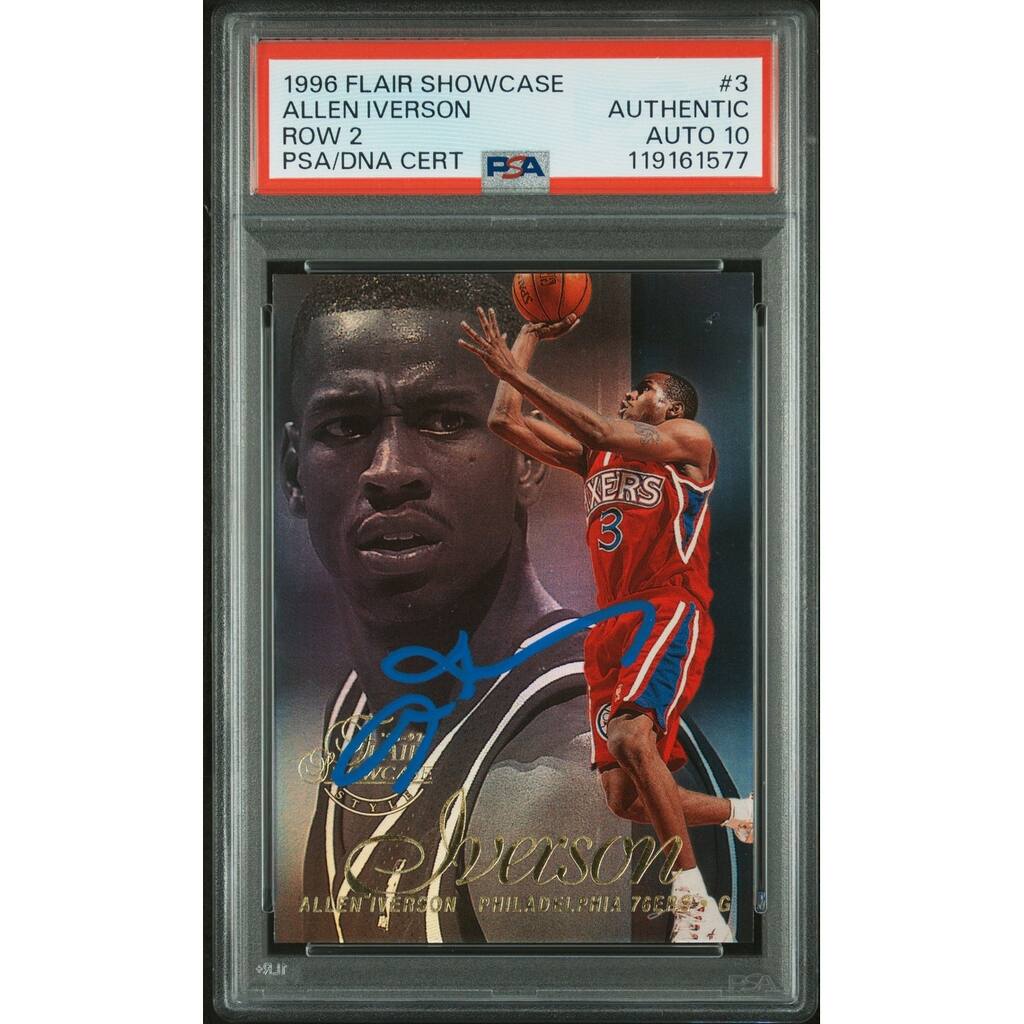 Allen Iverson 1996 Flair Showcase Row 2 Signed Basketball Rookie Card #3 Auto Graded PSA 10 Cert # 119161577 - 8' x 11'