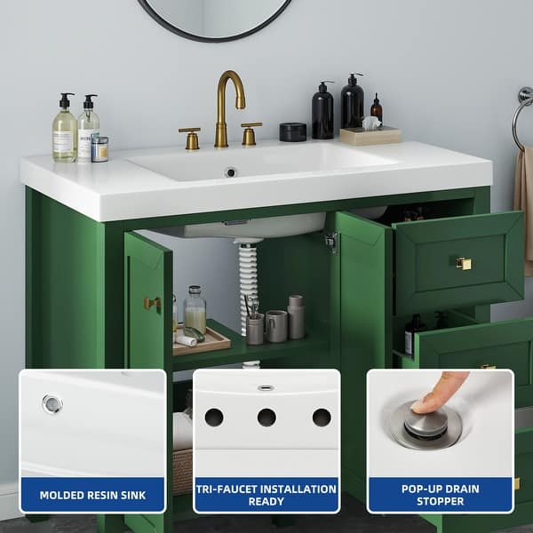 DWVO 40 Inch Black Bathroom Vanity With Grey Sintered Stone, Floating