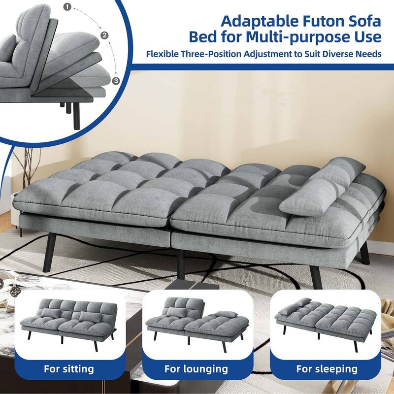 Moasis 70.8" Futon Sofa Bed Convertible Upholstered Couch Sleeper with Reclining Sleeper Split Tufted Back