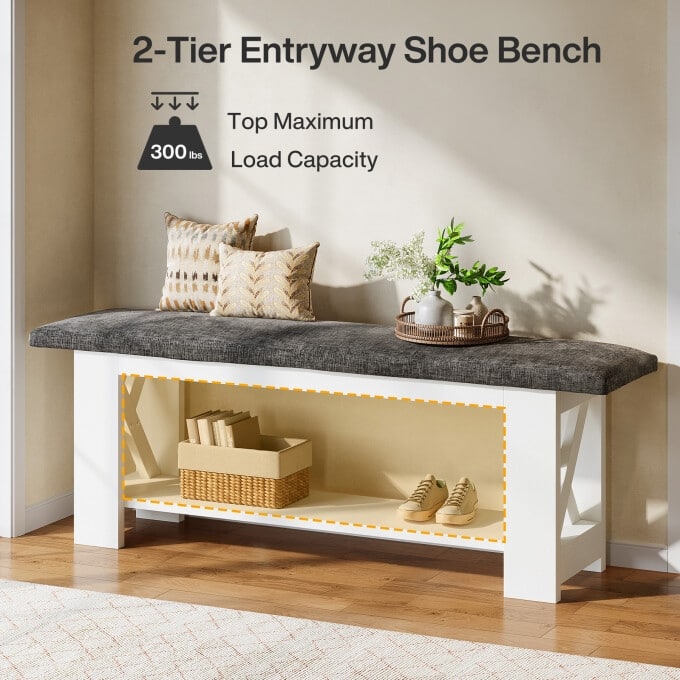 47.24" Entryway Shoe Storage Bench,End of Bed Bench with Cushion