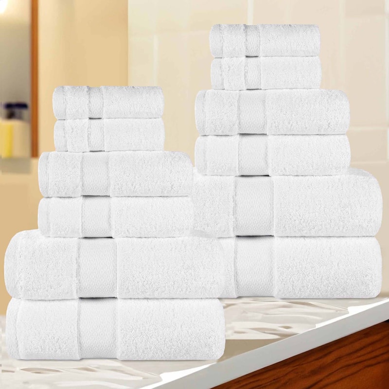 Superior Niles Cotton Ultra-Plush Absorbent 12 Piece Towel Set - White