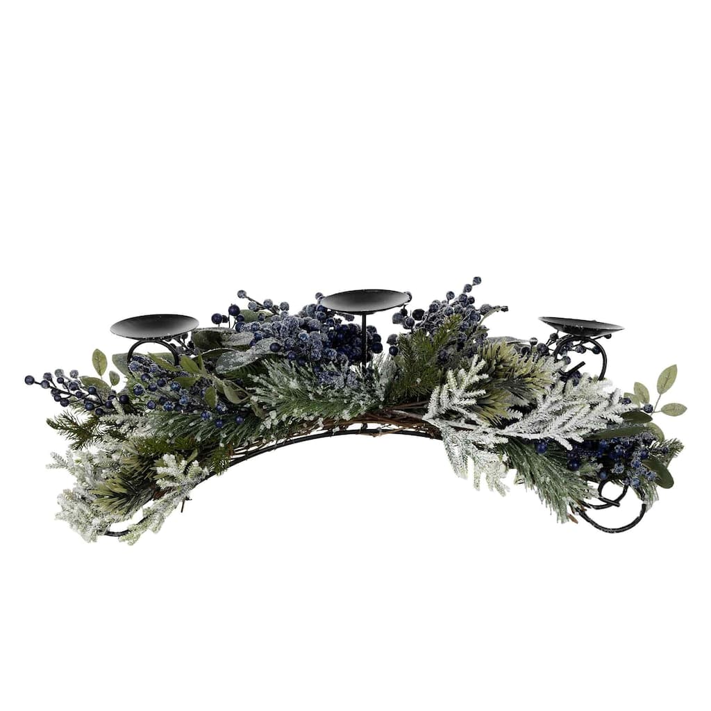 Frosted Pine Blueberry Christmas Candle Holder - 31" - Blue and Green