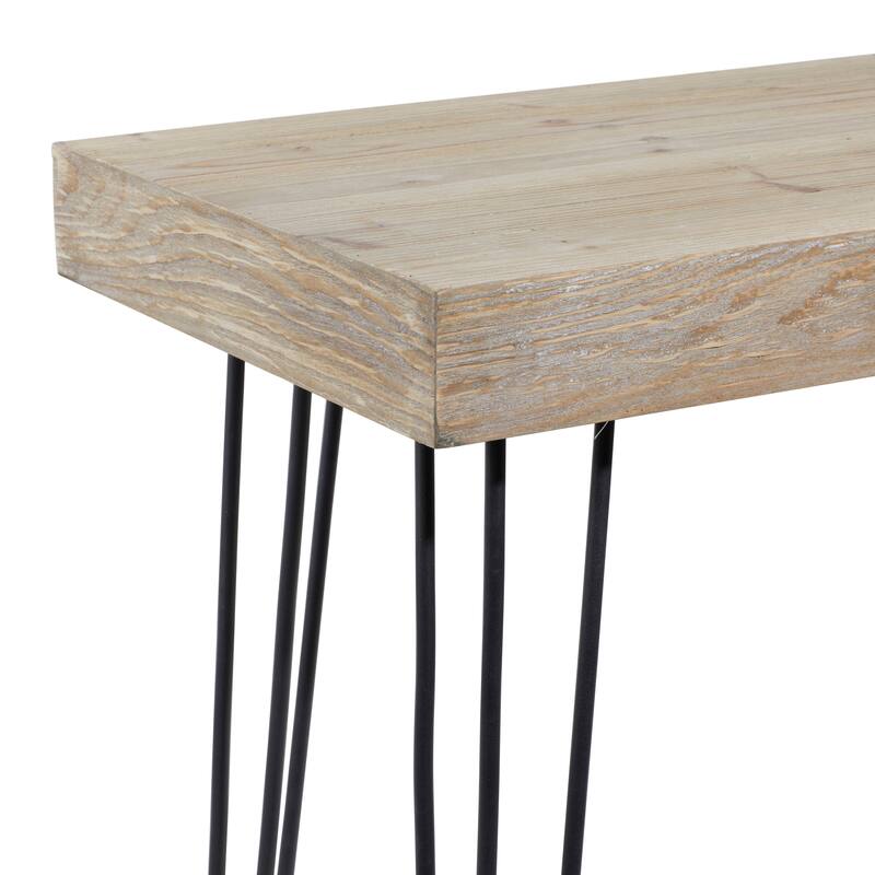 Brown Wood Console Table with Black Metal Hairpin Legs
