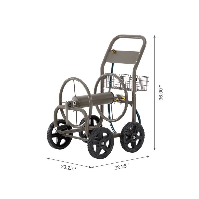 Glitzhome 36"H Steel Garden 4-Wheel Reel Cart with Hose