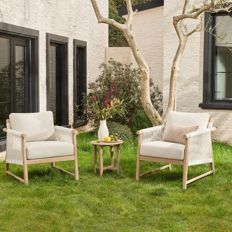 Lynn Outdoor Acacia Wood Patio Furniture Outdoor Chair - 2 Chair + 1 Side table