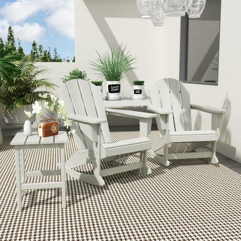 Polytrends Laguna Hdpe All Weather Outdoor Patio Rocking Chairs With Side Table (3-Piece Set)
