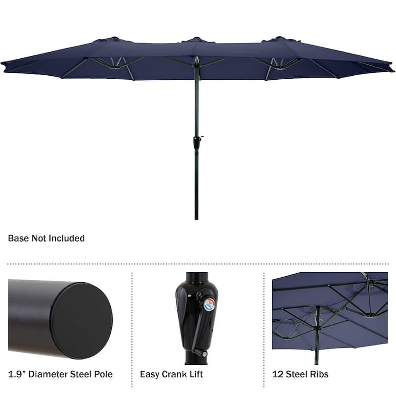 Extra Large Outdoor Umbrella - 15 Ft Double Patio Shade with Easy Hand Crank by Pure Garden (Navy)