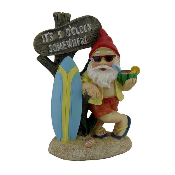 It's 5 O'clock Somewhere Tropical Beach Gnome Statue - 8.5 X 5.5 X 4 inches