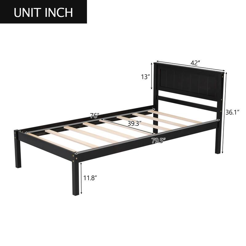 Roomfitters Platform Bed Frame with Headboard, Wood Slat Support, No Box Spring Needed, Twin/Full