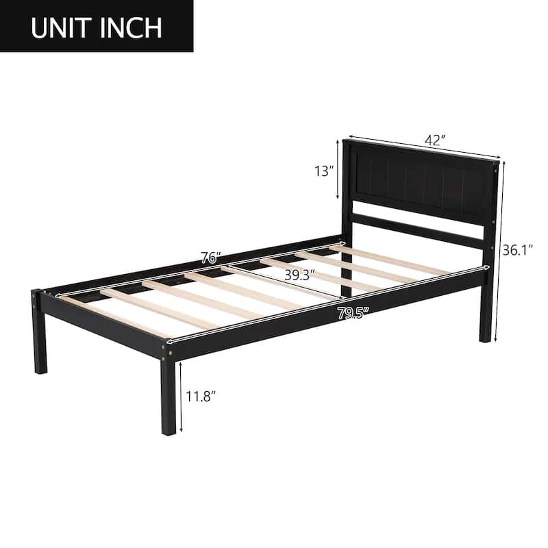Twin Platform Bed Frame with Headboard, Wood Slat Support, No Box Spring Needed, Espresso Finish