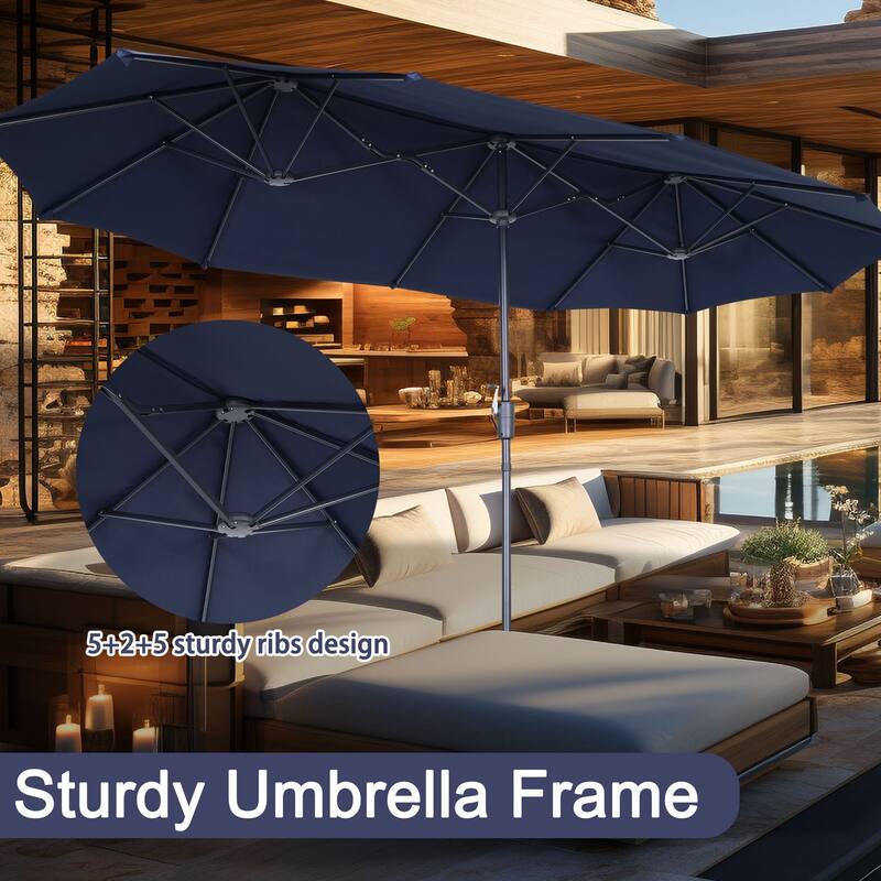 13 ft Patio Umbrella with Base Double-Sided Rectangular Outdoor Deck Umbrella