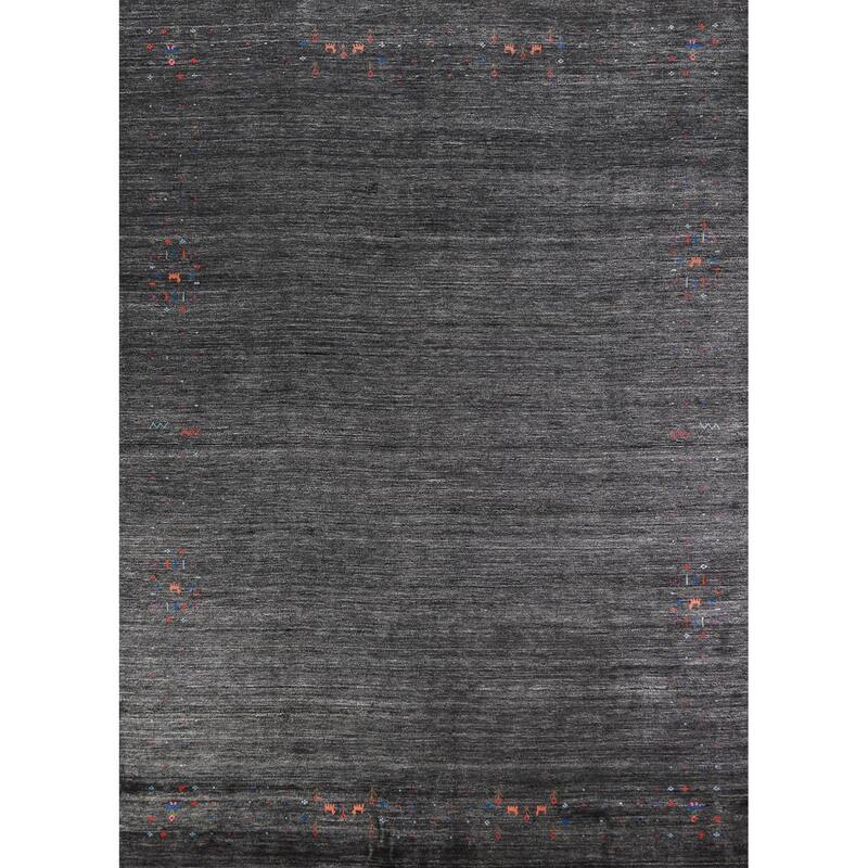 Charcoal Gabbeh Indian Area Rug Handmade Silk Carpet - 8'9" x 11'9"