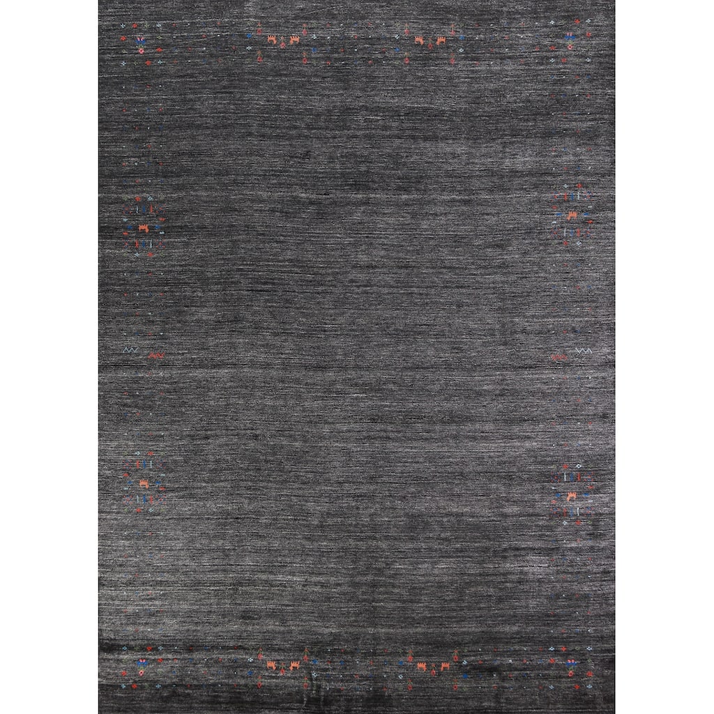 Charcoal Gabbeh Indian Area Rug Handmade Silk Carpet - 8'9" x 11'9"