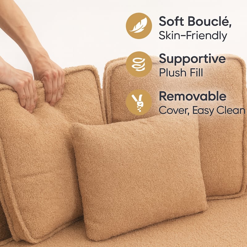 181"Extra Large Multi-Seat Modular Sofa with Teddy Sherpa Fabric,Includes 9 Soft Pillows