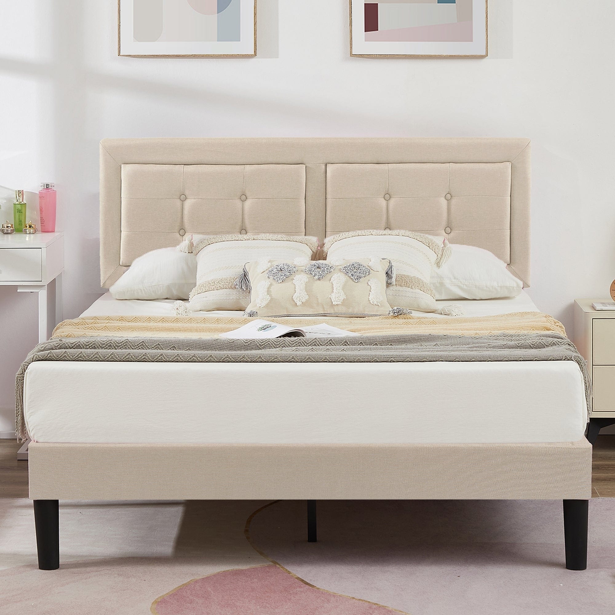 Javlergo Modern Upholstered Platform Bed Frame with Height Adjustable Tufted Headboard On Sale Bed Bath Beyond 36011717