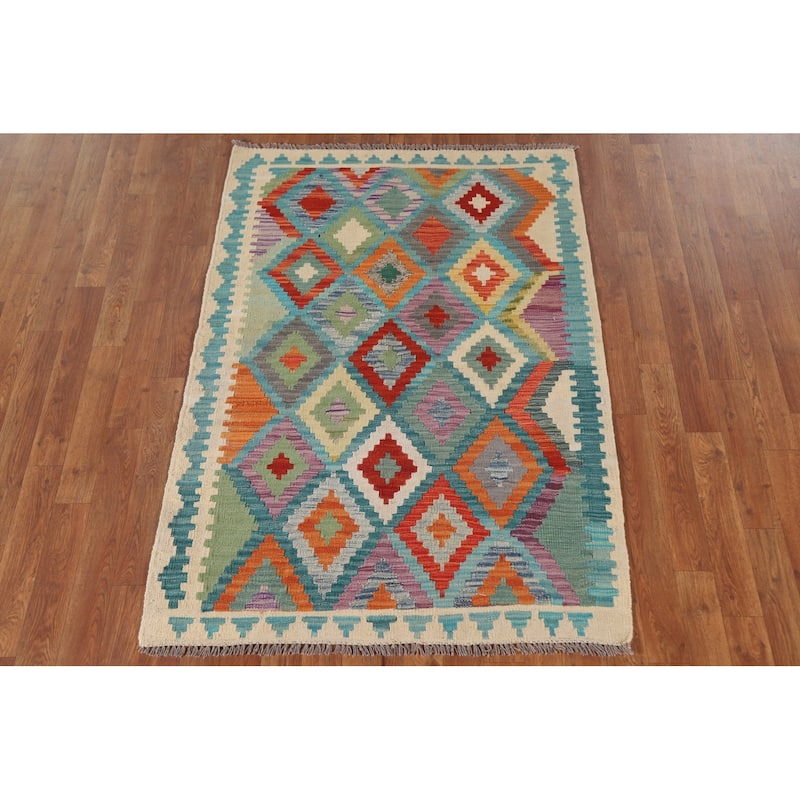 Multicolor Kilim Accent Oriental Area Rug Hand-Woven Wool Carpet - 3'4"x 4'10"