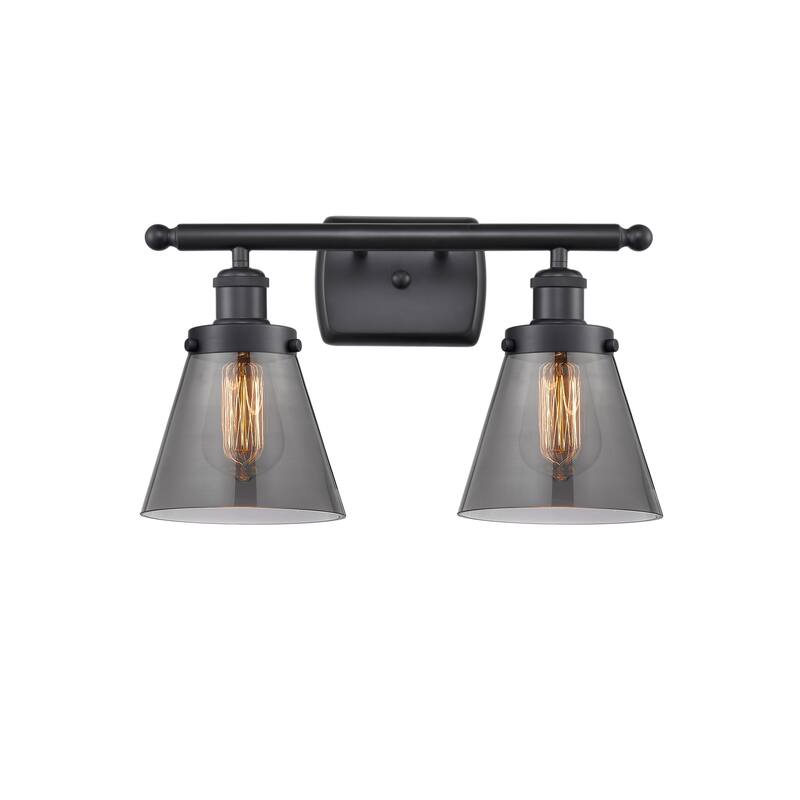 Innovations Lighting Small Cone 2 Light 16" Wide Vanity Light - Matte Black / Plated Smoke
