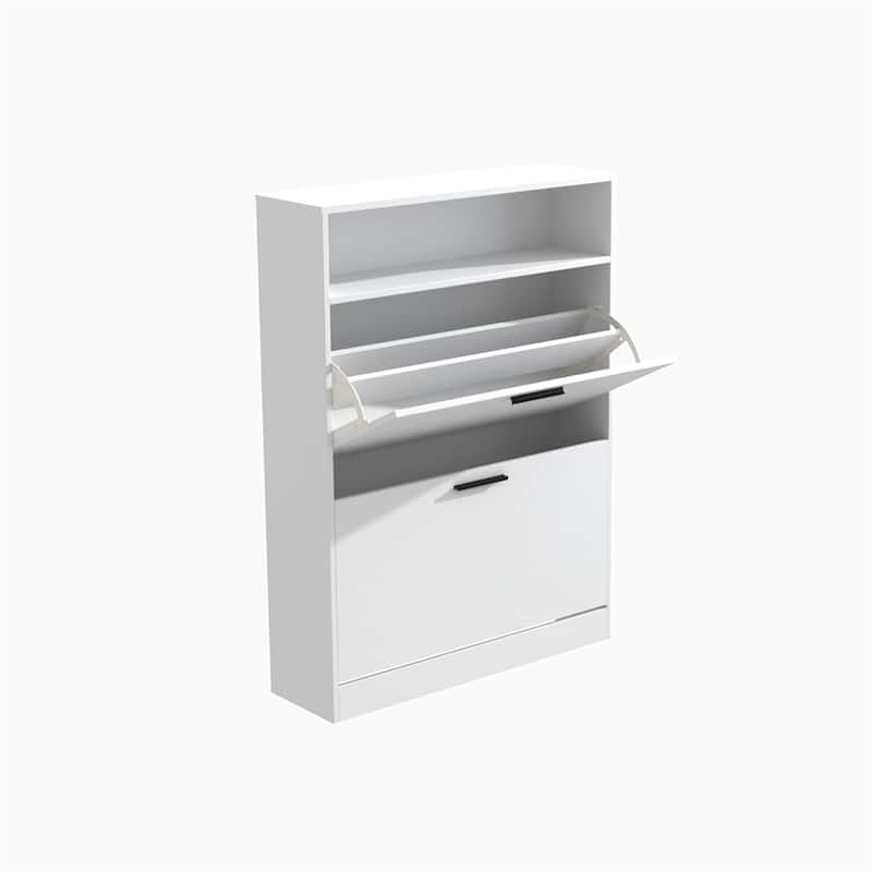 Shoe Storage Cabinet w/2 Flip Drawers,Sturdy Wood Hidden Shoe Storage