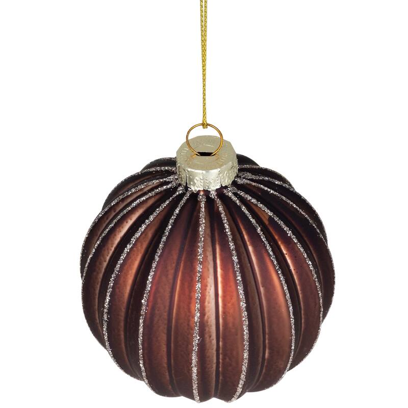 4ct Champagne Chocolate Glittered Ball Christmas Ornaments 3" 80mm