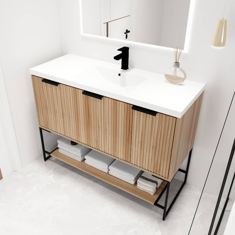 Malwee 24"/30"/48" FreeStanding Bathroom Vanity, Floor Stand Bathroom Vanity with Resin Top,Soft Close Door & Drawer