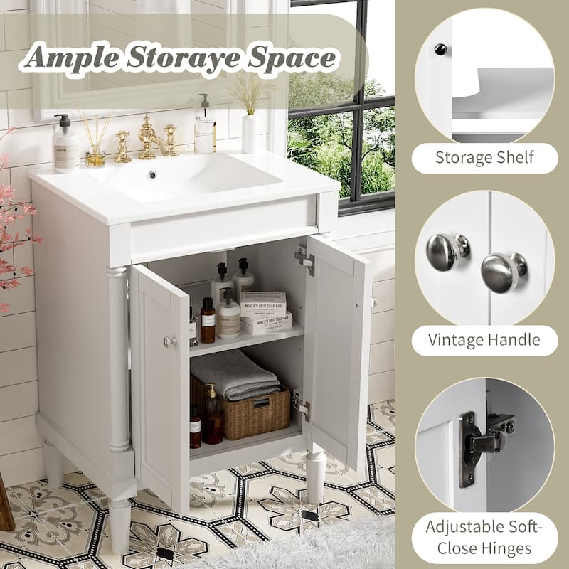 24" Freestanding Bathroom Vanity Set with Integrated Ceramic Sink - 24" x 18.1" x 33.7"