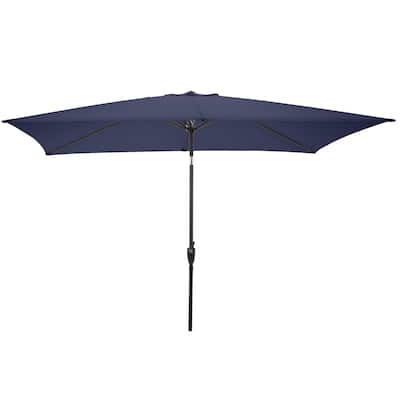 Rectangular Patio Umbrella - 10 Ft Easy Crank Sun Shade with Push Button Tilt by Pure Garden (Navy)
