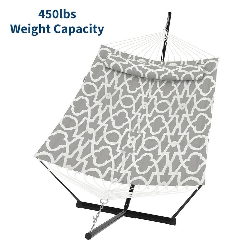 Portable Double Hammock with Stand for Outdoor Patio, Garden, Beach, Backyard, Max 450 Lbs Capacity