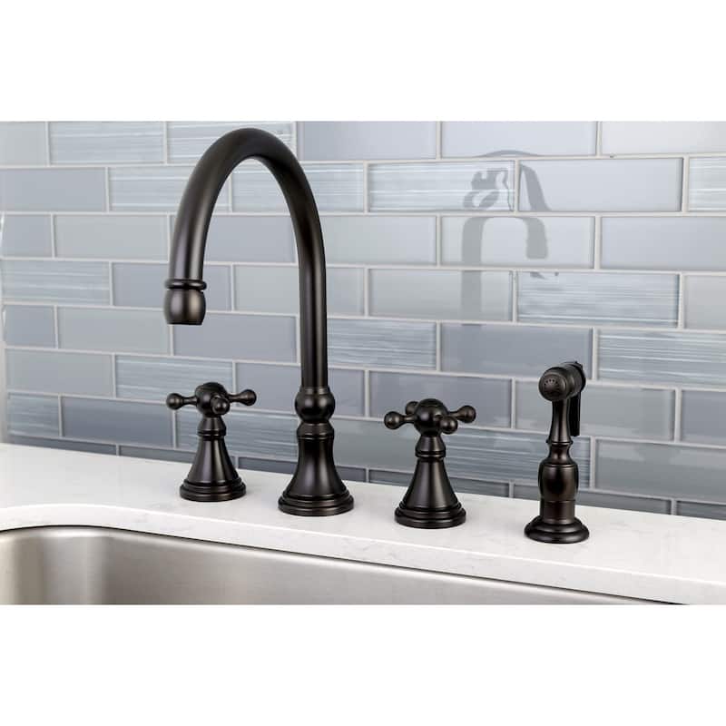Kingston Brass Governor Widespread Kitchen Faucet with Metal Cross
