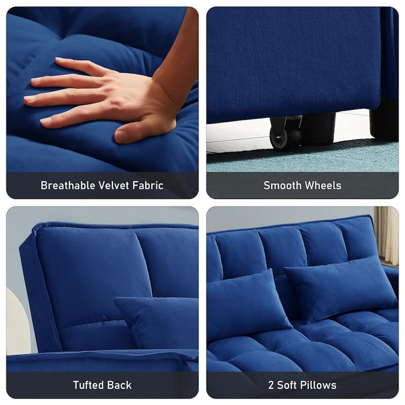Aukfa Velvet Convertible Sleeper Sofa Loveseat with Side Pocket
