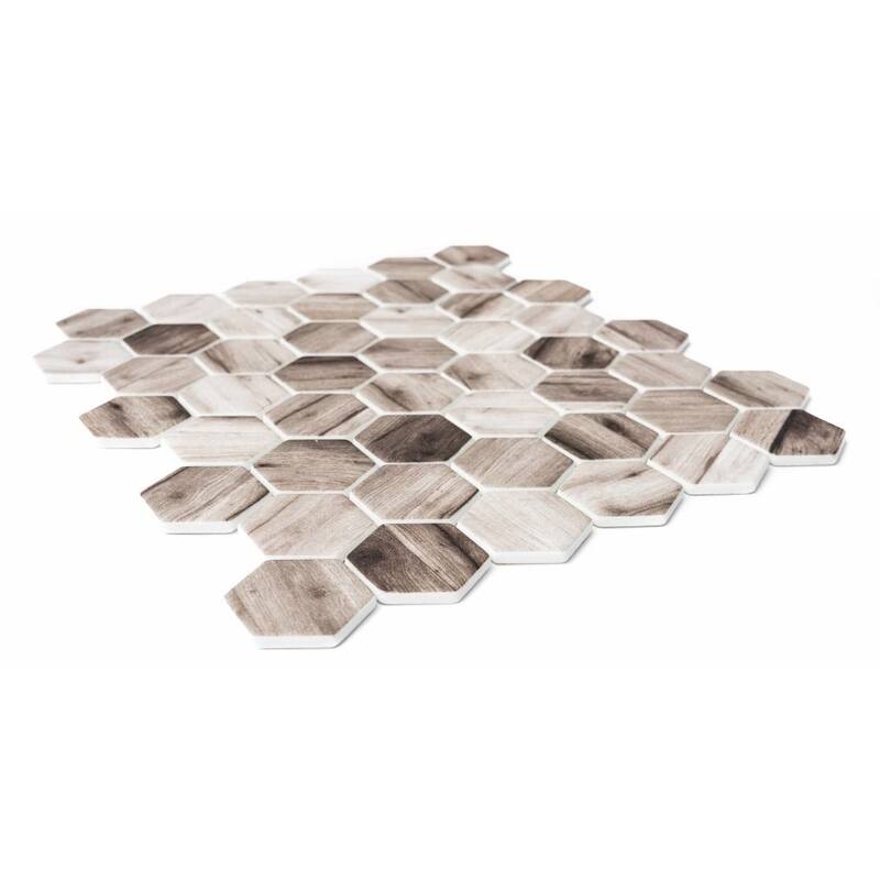 The Tile Life Recycled 1.88x1.88 Beige Hexagon Glass Mosaic Backsplash Wall Tile