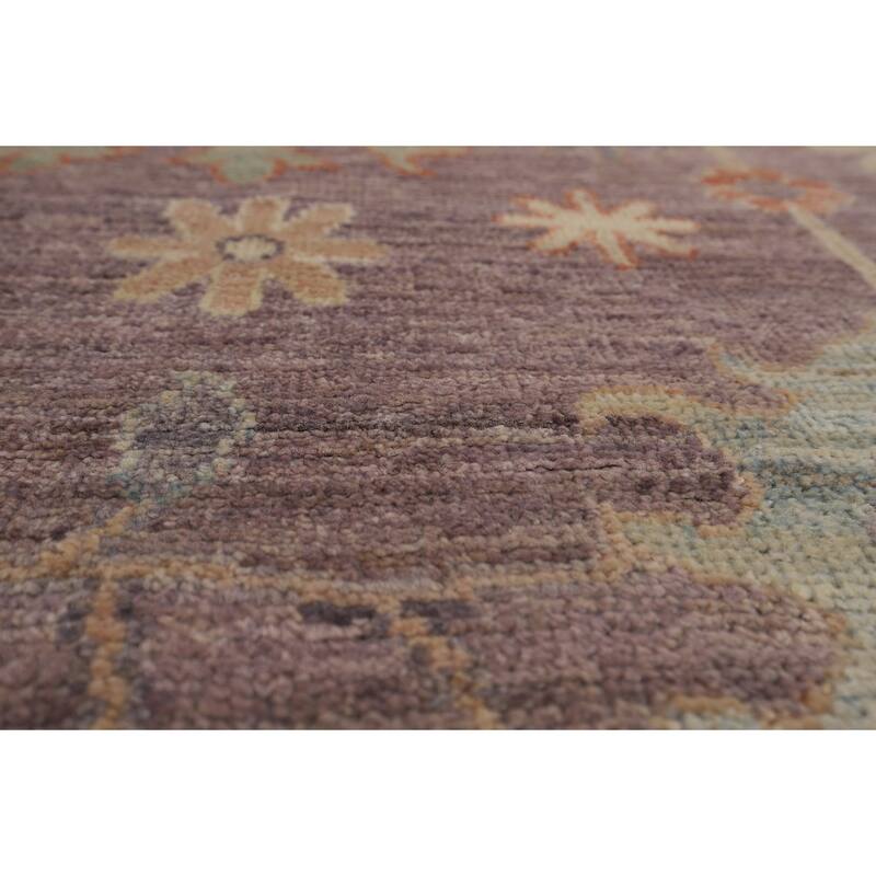 Floral Vegetable Dye Oushak Turkish Rug Hand-Knotted Brown Wool Carpet - 8'9"x 11'9"