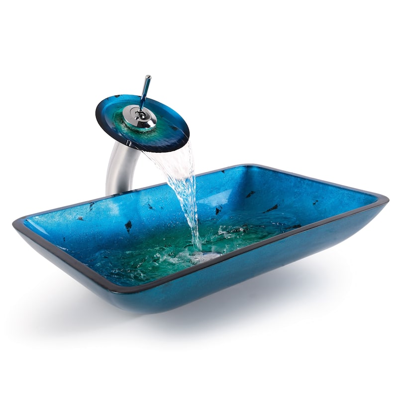 KRAUS Irruption Blue 22 in. Rectangle Glass Glass Vessel Bathroom Sink