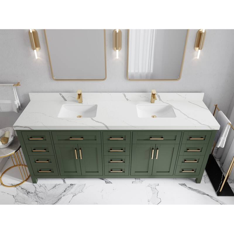 Willow Collections 84 in. W x 22 in. D Cambridge Double Sink Bathroom Vanity with Countertop - 2" Calacatta Laza - Pewter Green