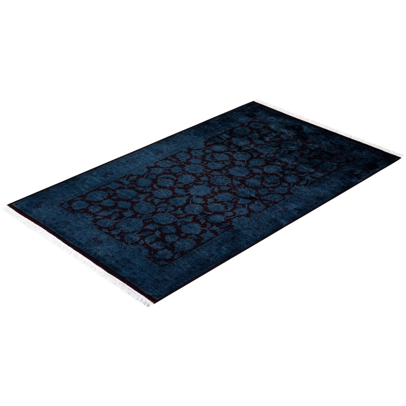 Overton Hand Knotted Wool Vintage Inspired Modern Contemporary Overdyed Blue Area Rug - 3' 1" x 5' 3"