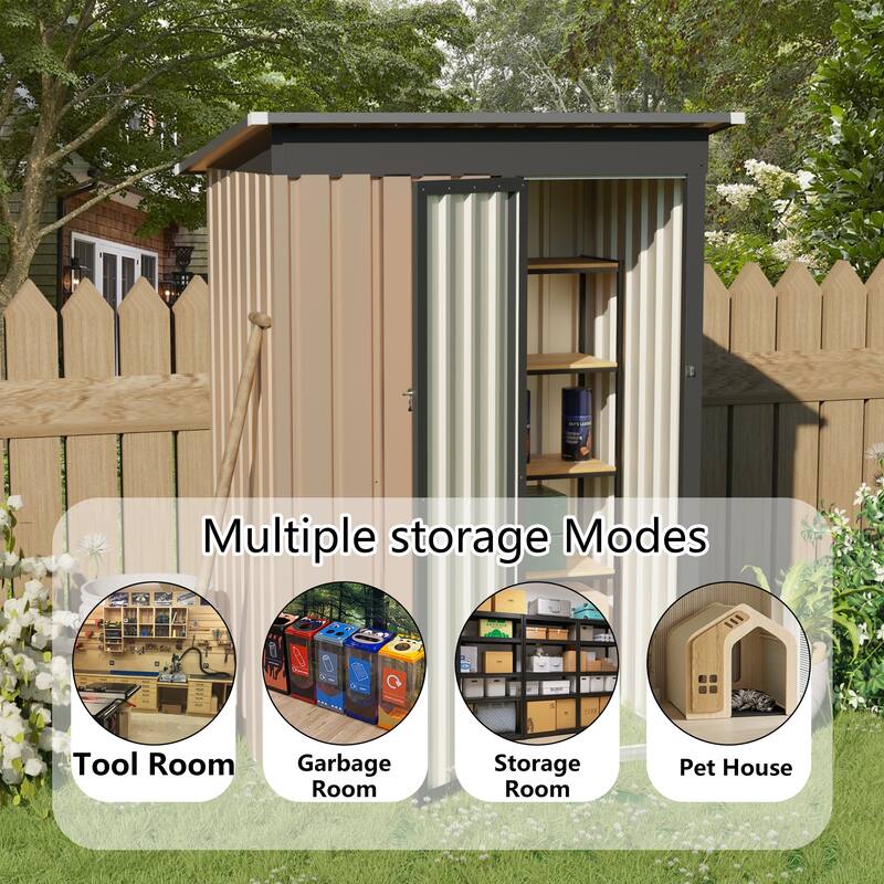 4.27FT x2.42FT Metal Garden Shed with Hinge Door