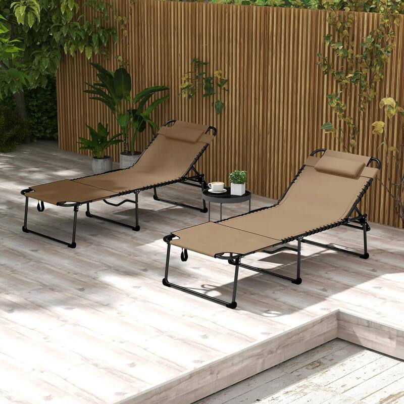 2PCS Folding Chaise Chairs with 5-level Reclining Back, Reading Hole
