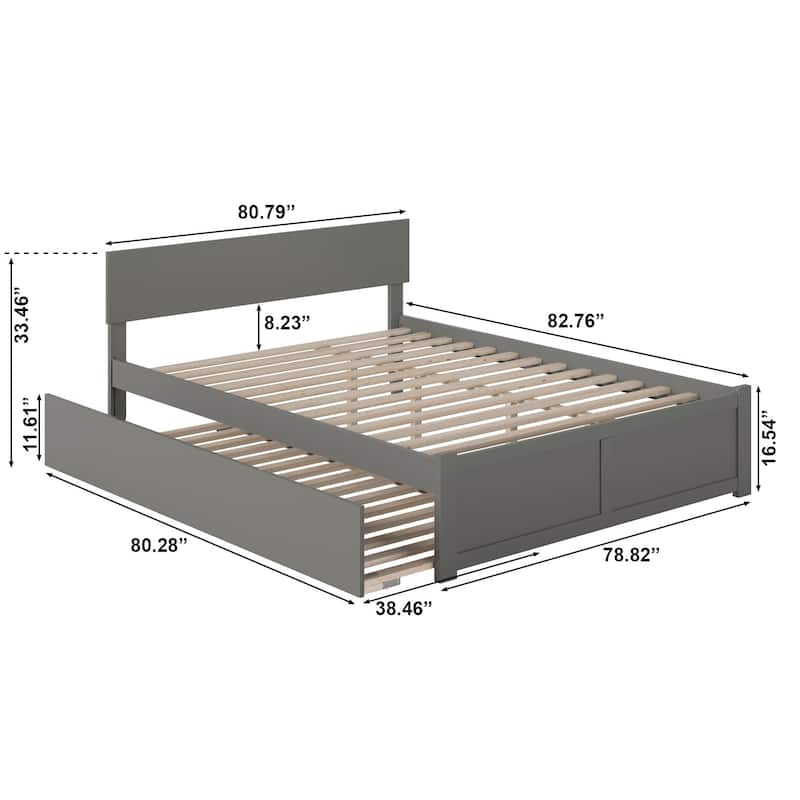 Orlando King Platform Bed with Footboard & Twin XL Trundle in Grey