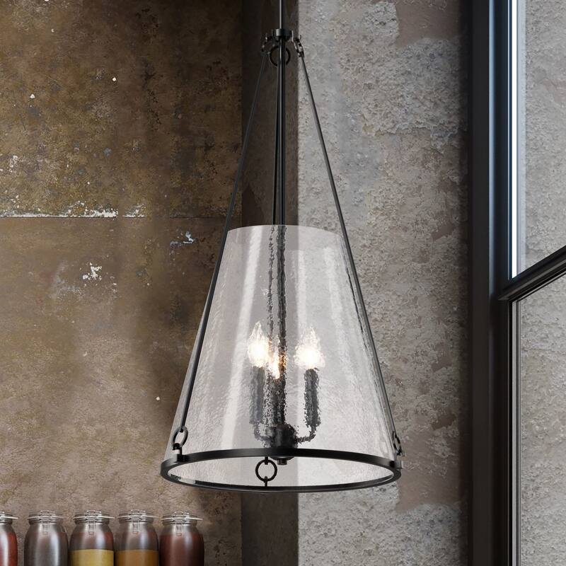 Valentine Large Pendant Black Finish Hammered Glass