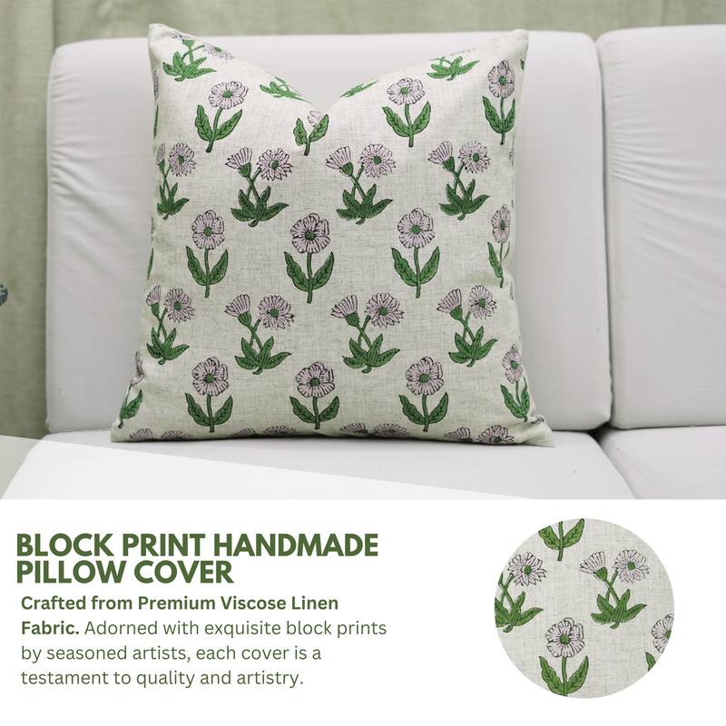 Fabdivine Handcrafted Floral Pillow Cover for Rustic Home Couch or Chair Purple Viscsoe Linen Rectangle 14x36 Inch, Kirti
