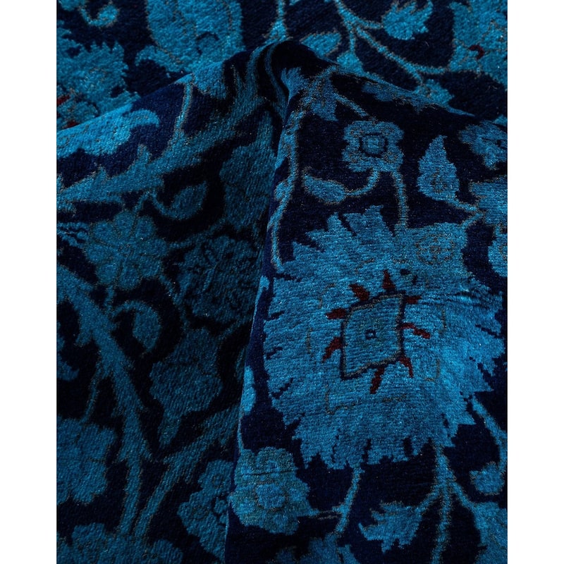 Overton Hand Knotted Wool Vintage Inspired Modern Contemporary Overdyed Navy Square Area Rug - 6' 1" x 6' 3"