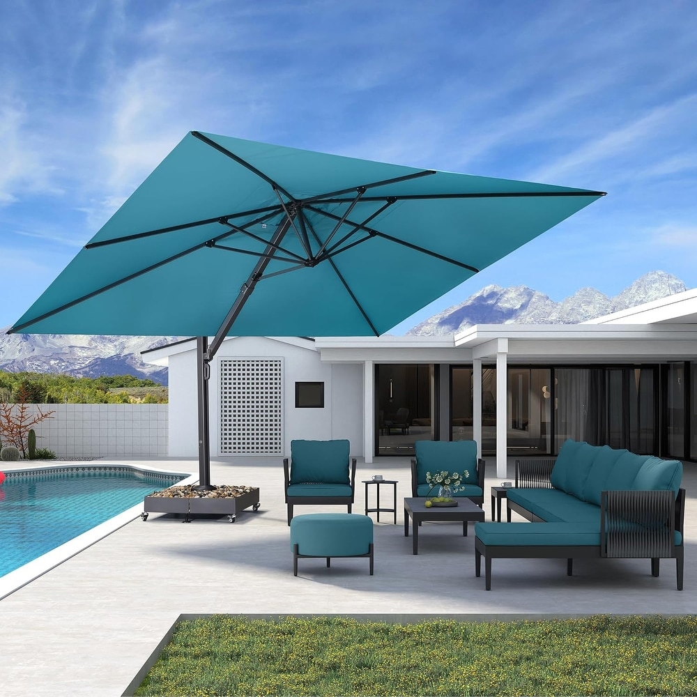 half price sale on 11 to 13 offset patio umbrellas PURPLE LEAF 10ft Durable Outdoor Umbrella, UV Umbrella, Navy Blue, Garden Sun Umbrella coated aluminum frame and polyethylene base with wheels ensure long 11 Best Patio Umbrellas of