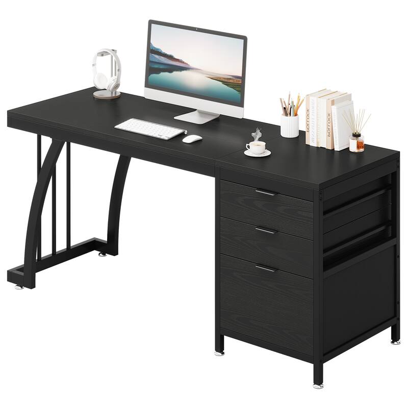 Computer Desk with 3 Drawers, 59" PC Desk Study Writing Table Workstation, Reversible File Storage for Home Office