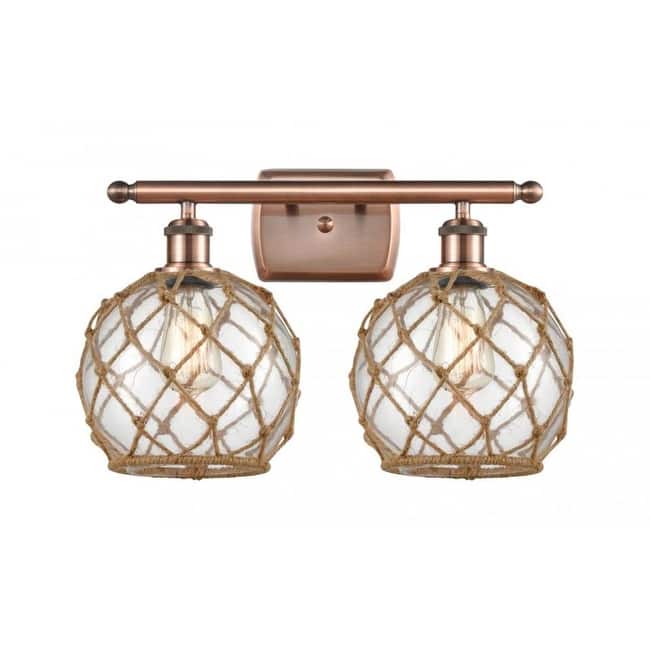 Innovations Lighting Farmhouse Rope 2 Light 16" Wide Bathroom Vanity - Antique Copper / Clear / Brown